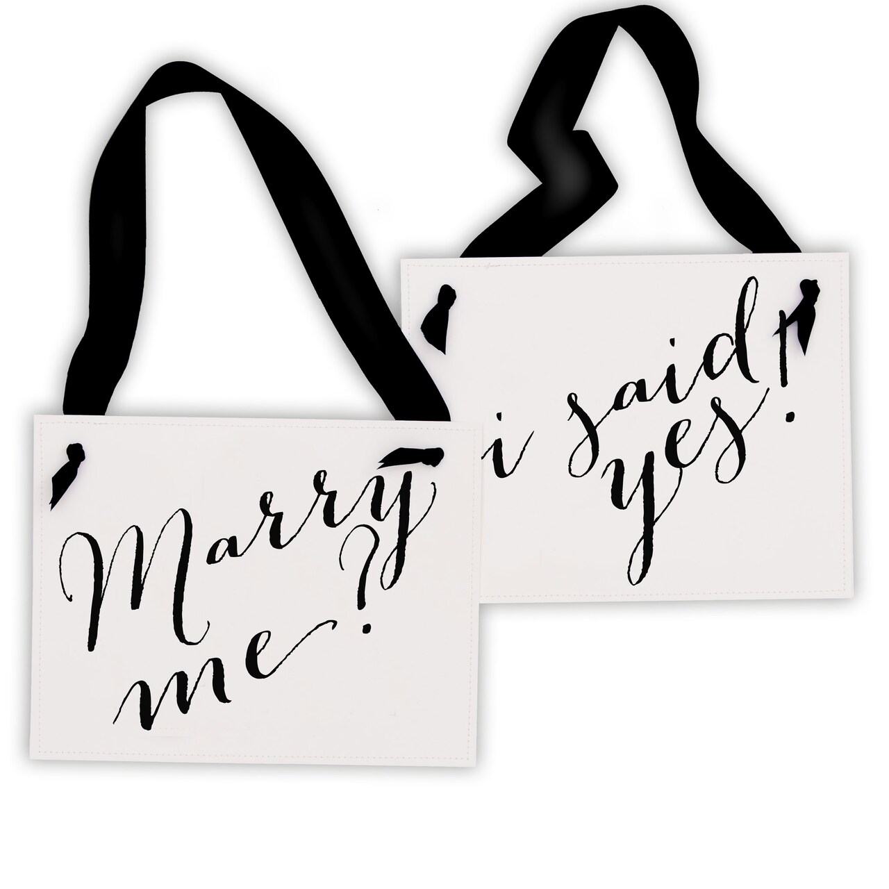 Ritzy Rose Engagement Sign - Black on 11x8in Ivory Linen Cardstock with Black Ribbon